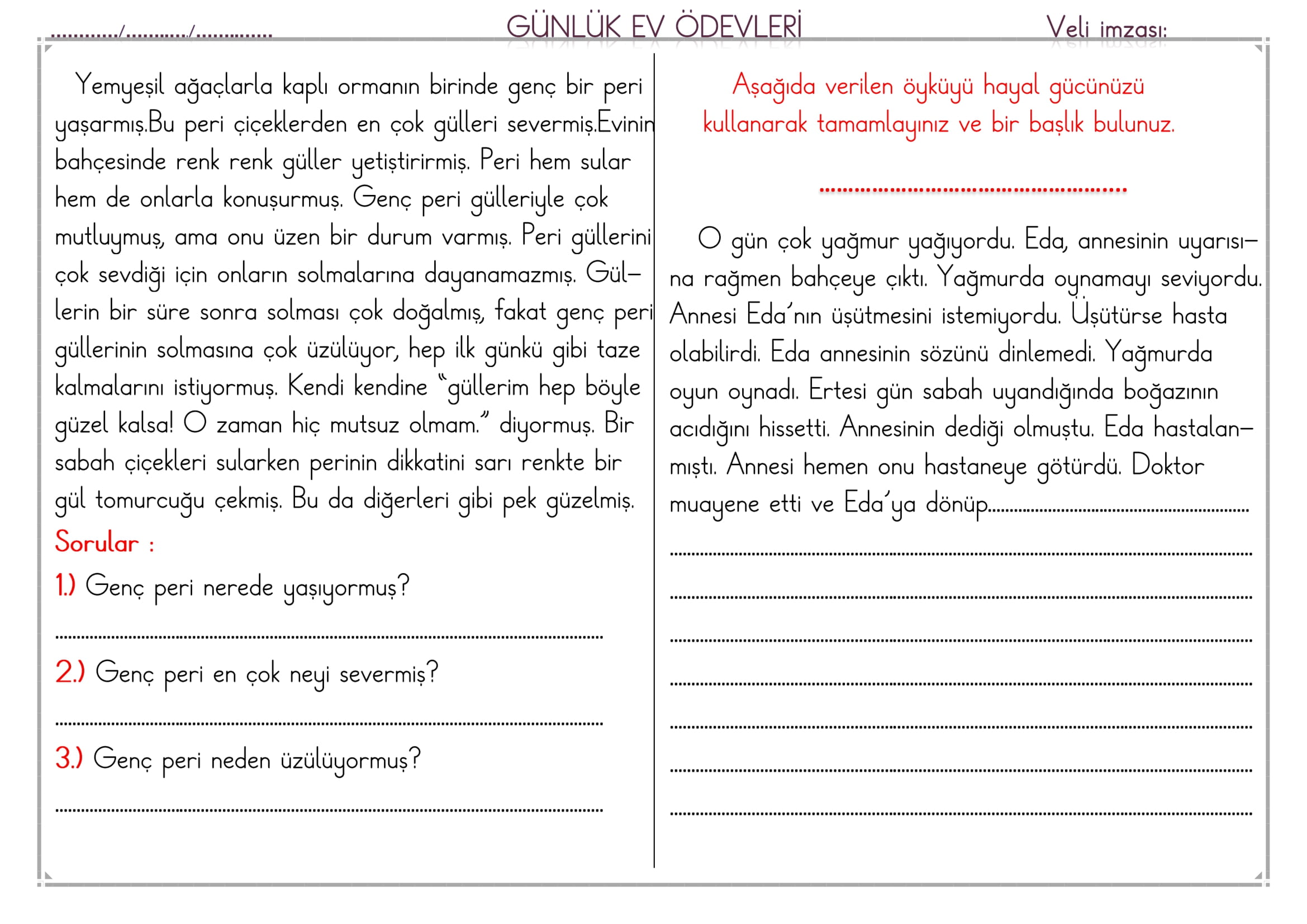 1. Sınıf 09 Nisan 2025 Günlük Ev Ödevi