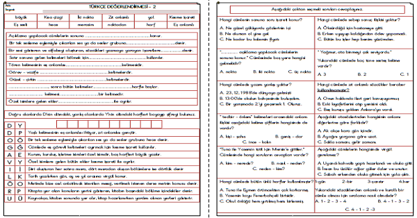 3. Sınıf - Türkçe Değerlendirmesi-2