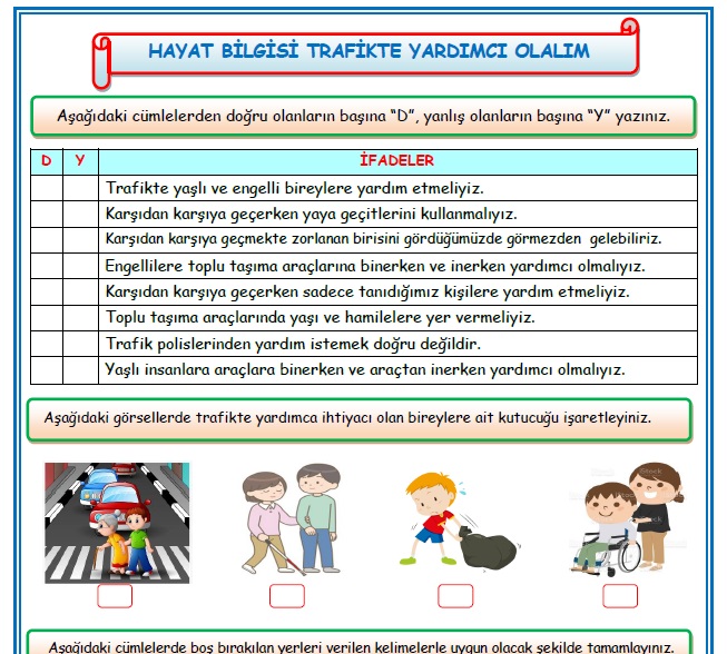 2. Sınıf Hayat Bilgisi Trafikte Yardımcı Olalım Etkinlik Çalışması