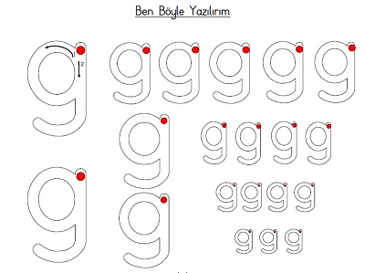 Küçük g harfi ben böyle yazılırım etkinliği