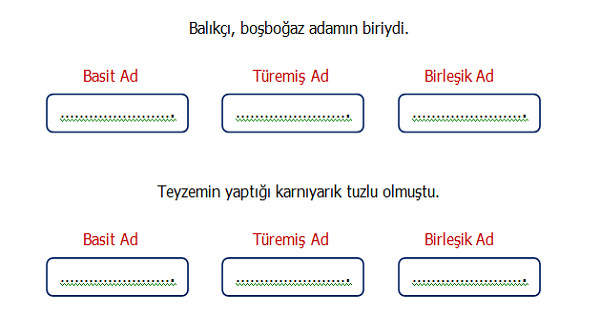 4. Sınıf Türkçe Basit, Birleşik ve Türemiş Adlar Etkinliği