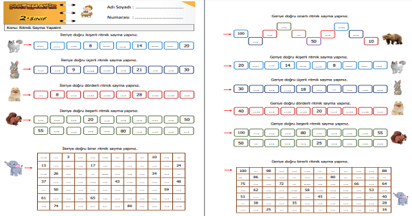 2. Sınıf Matematik İleriye ve Geriye Ritmik Sayalım Etkinliği 2