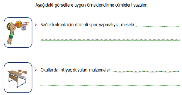 4. Sınıf Türkçe Örneklendirme Yapılan Cümleler Etkinliği 1