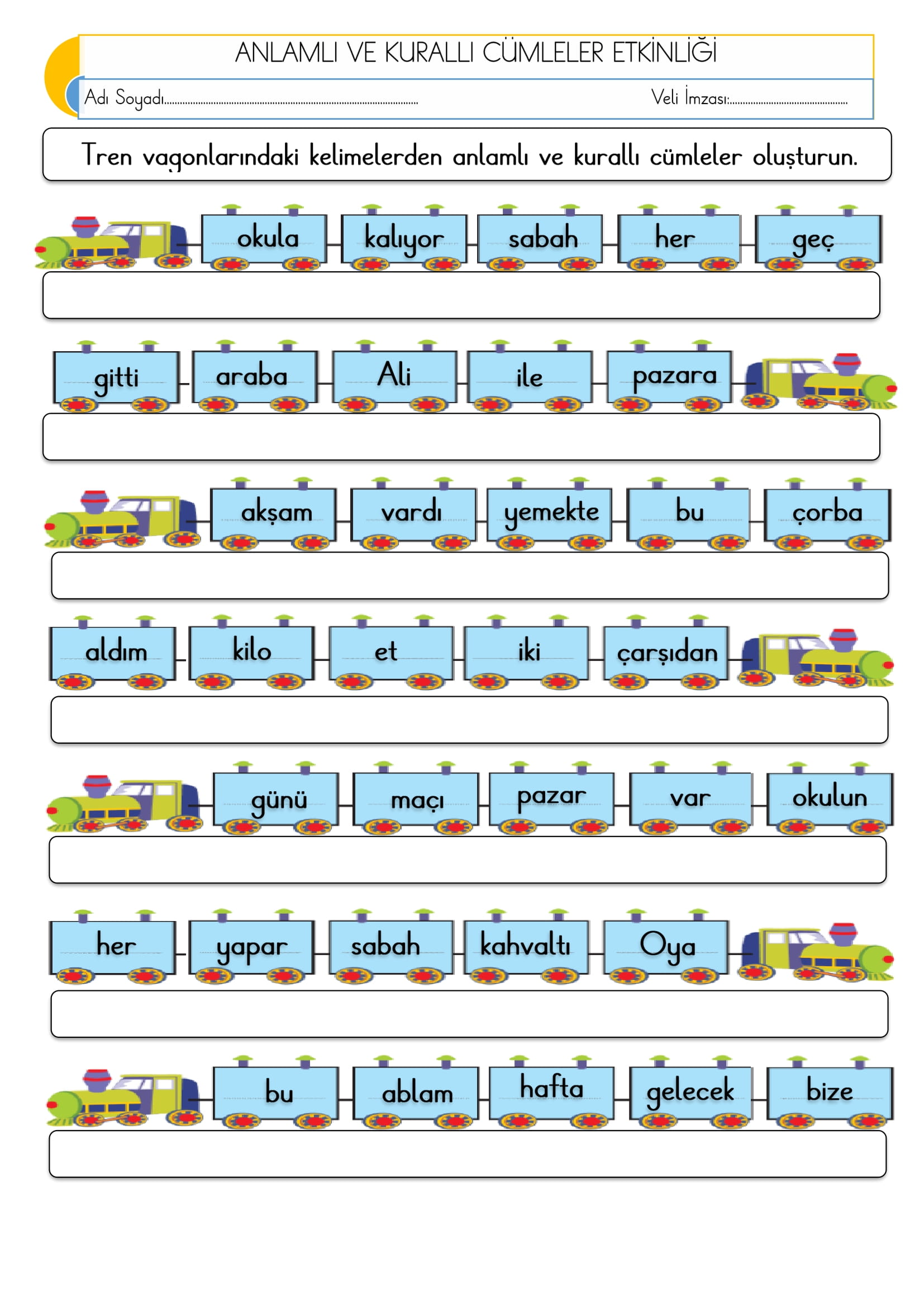 2. Sınıf - Türkçe - Anlamlı ve Kurallı Cümleler Etkinliği