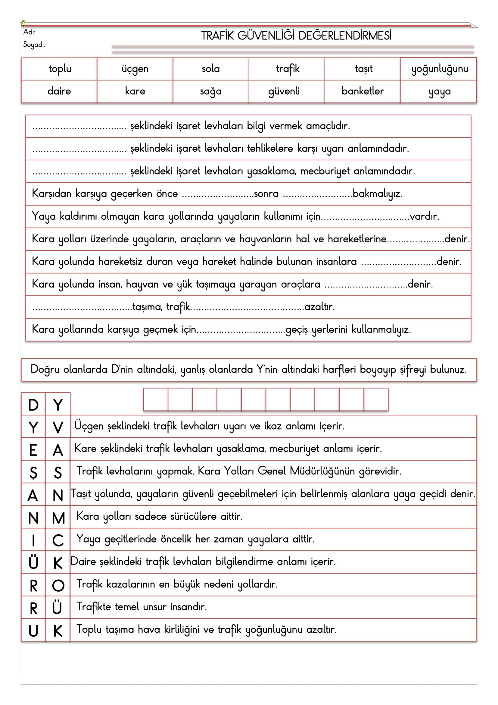 4. Sınıf - Trafik Güvenliği Değerlendirmesi-1