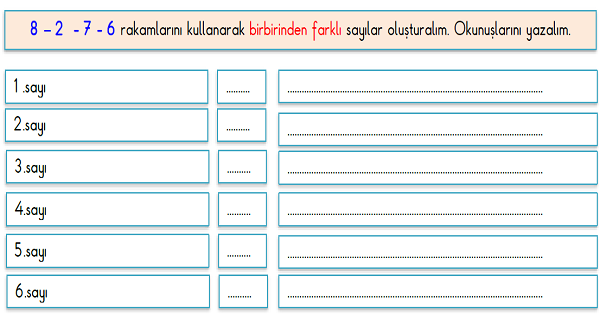 4. Sınıf Matematik Doğal Sayılarda Sayı Oluşturma Etkinliği 3