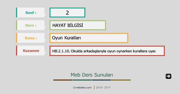 2. Sınıf Hayat Bilgisi Oyun Kuralları Sunusu
