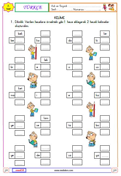 2. Sınıf Türkçe Kelime Oluşturma Etkinliği 1