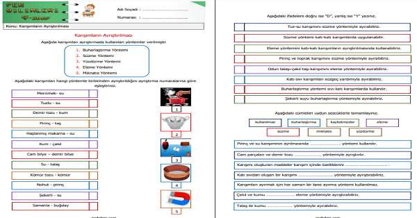 4. Sınıf Fen Bilimleri Karışımların Ayrıştırılması Etkinliği