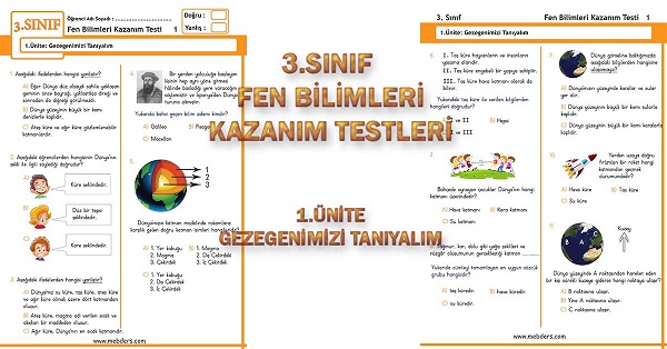 3. Sınıf Fen Bilimleri Kazanım Testi - 1.Ünite - Gezegenimizi Tanıyalım