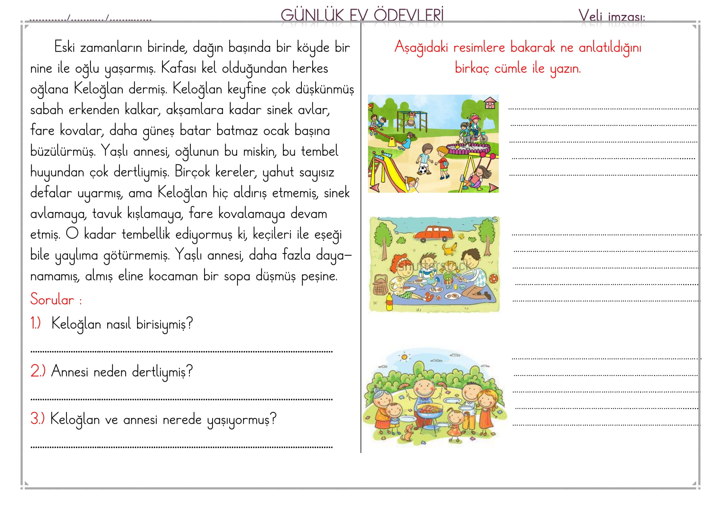 1. Sınıf 27 Şubat 2025 Günlük Ev Ödevi