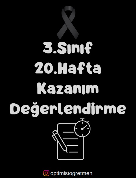 3. Sınıf 20. Hafta Kazanım Değerlendirme Testi