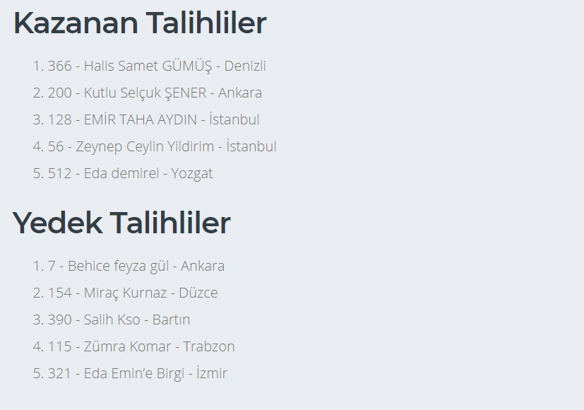 Meb Ders 3. Sınıflar Online Yıl Sonu Denemesi Çekiliş Sonuçları