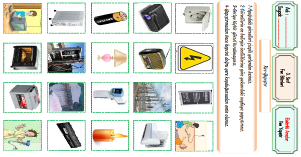 3. Sınıf Fen Bilimleri Elektrikli Araçlar Kes-Yapıştır Etkinliği