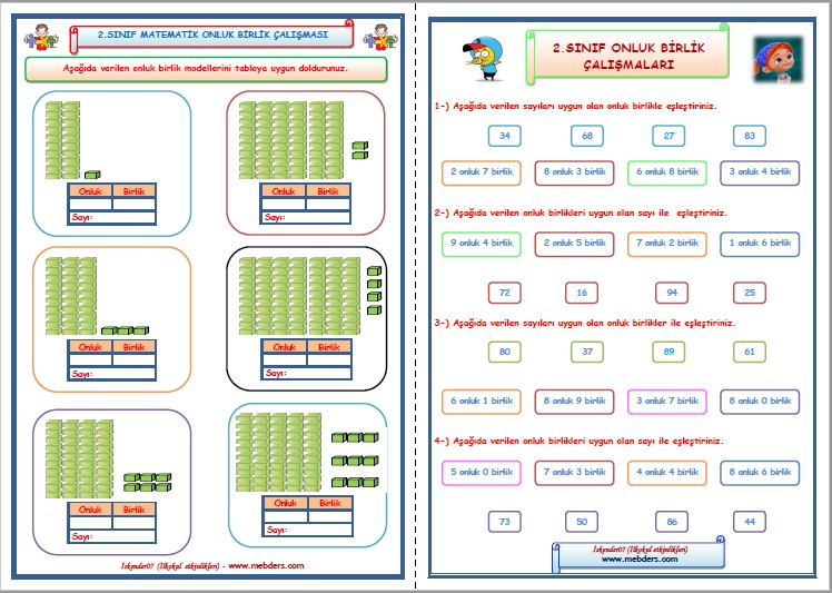 2. Sınıf Matematik Onluk Birlik Çalışması 1 (2 Sayfa)