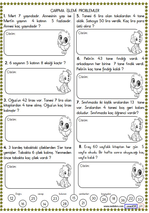 2. Sınıf Matematik Çarpma İşlemi Problemler Etkinliği 20