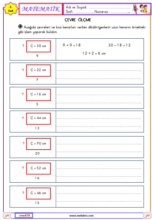 4. Sınıf Matematik Çevre Ölçme Etkinliği 14