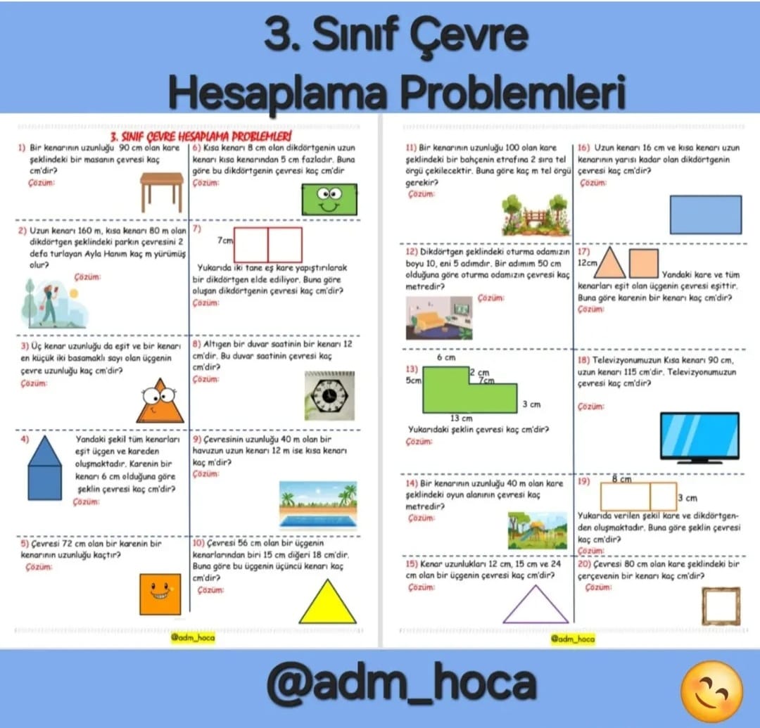 3. Sınıf Matematik Çevre Hesaplama Problemleri