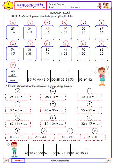 2. Sınıf Matematik Toplama İşlemi Etkinliği 4