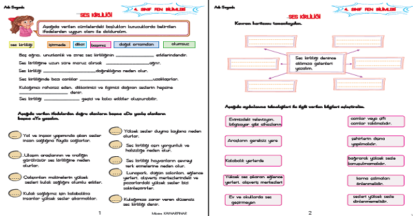4. Sınıf Fen Bilimleri Ses Kirliliğinin İnsan Sağlığı ve Çevre Üzerindeki Olumsuz Etkileri
