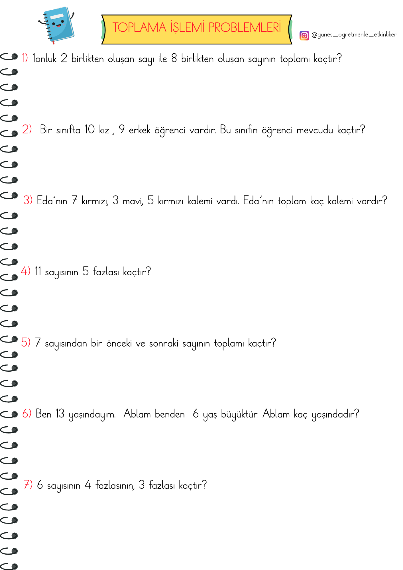1. Sınıf Matematik Toplama Problemleri
