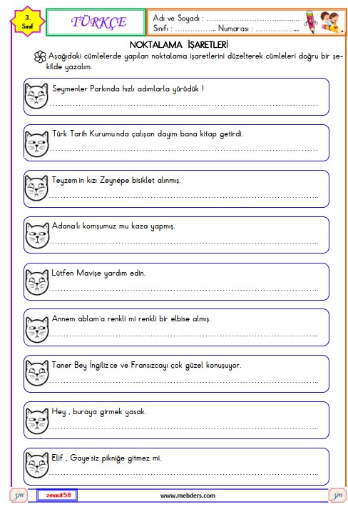 3. Sınıf Türkçe Noktalama İşaretleri Etkinliği 9