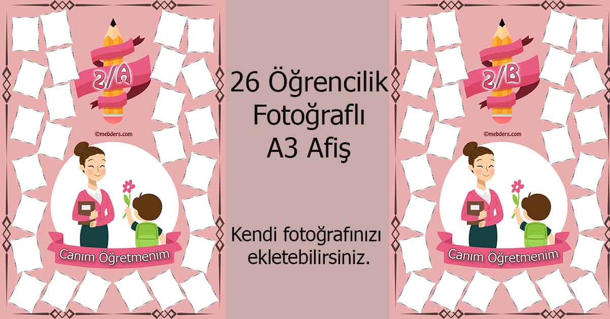 Fotoğraf eklemeli öğretmen ve öğrencilerine özel 2. sınıf afişleri