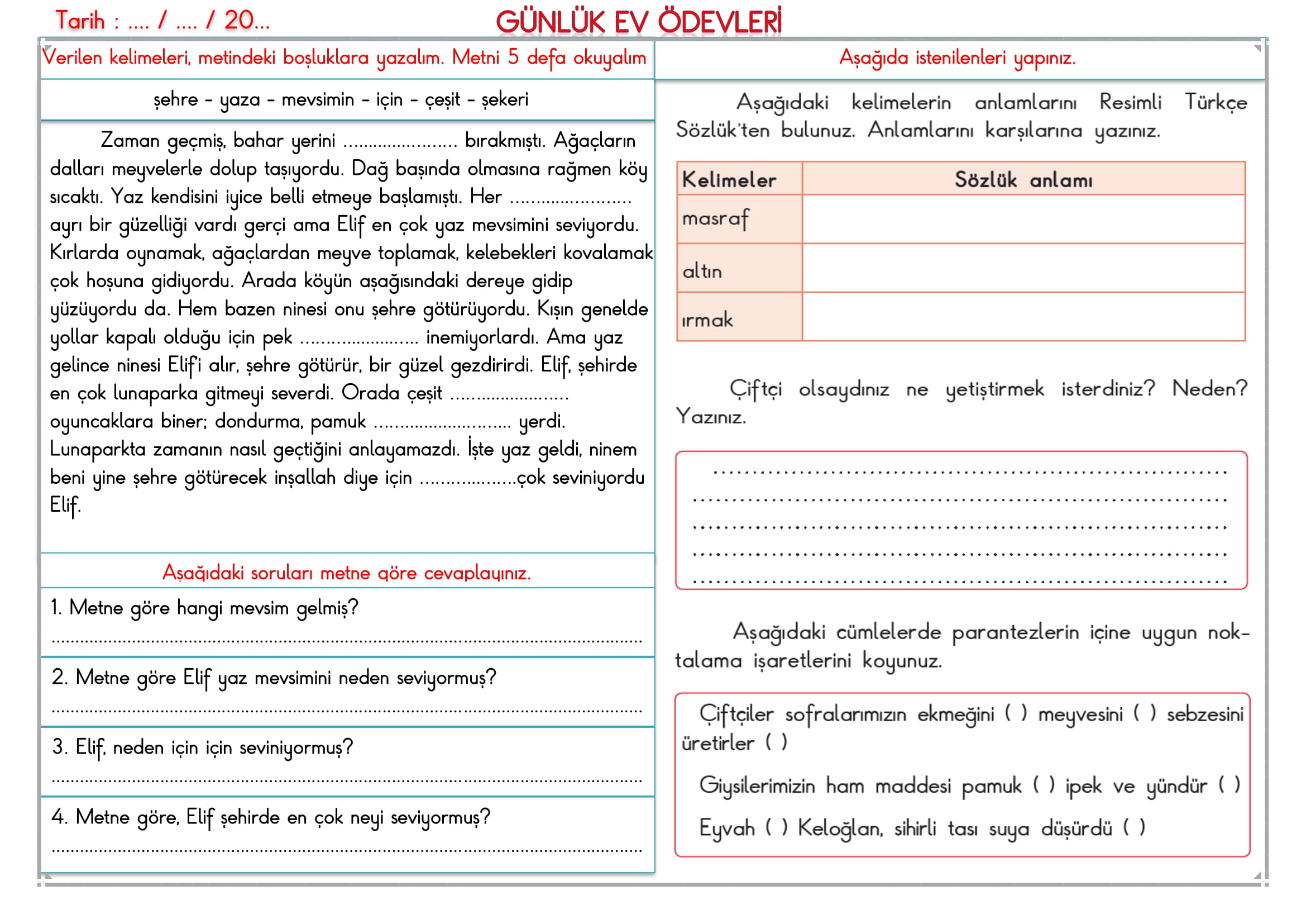 2. Sınıf 12 Mart 2025 Günlük Ev Ödevi