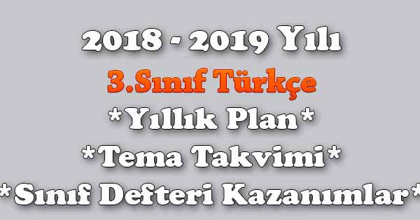 2018 - 2019 Yılı 3. Sınıf Türkçe Yıllık Plan, Ünite Süreleri, Sınıf Defteri Kazanım Listesi