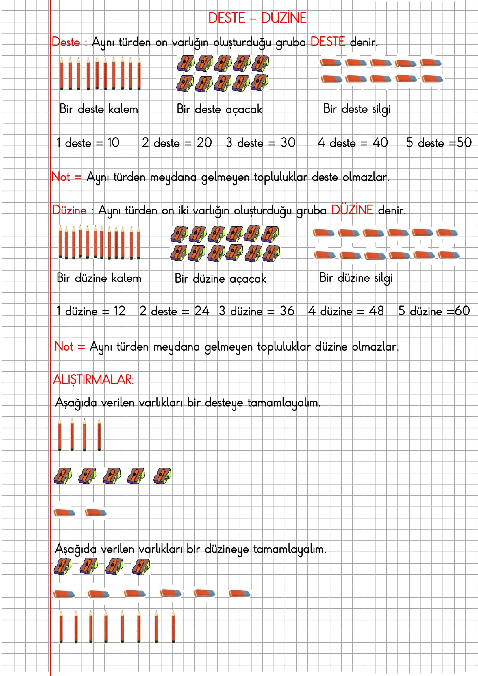 2. Sınıf Matematik Kareli Defterde Deste Düzine Konu Anlatımı