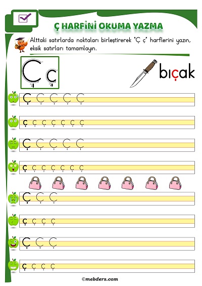 1. Sınıf İlkokuma Ç Sesi Okuma Yazma Etkinliği
