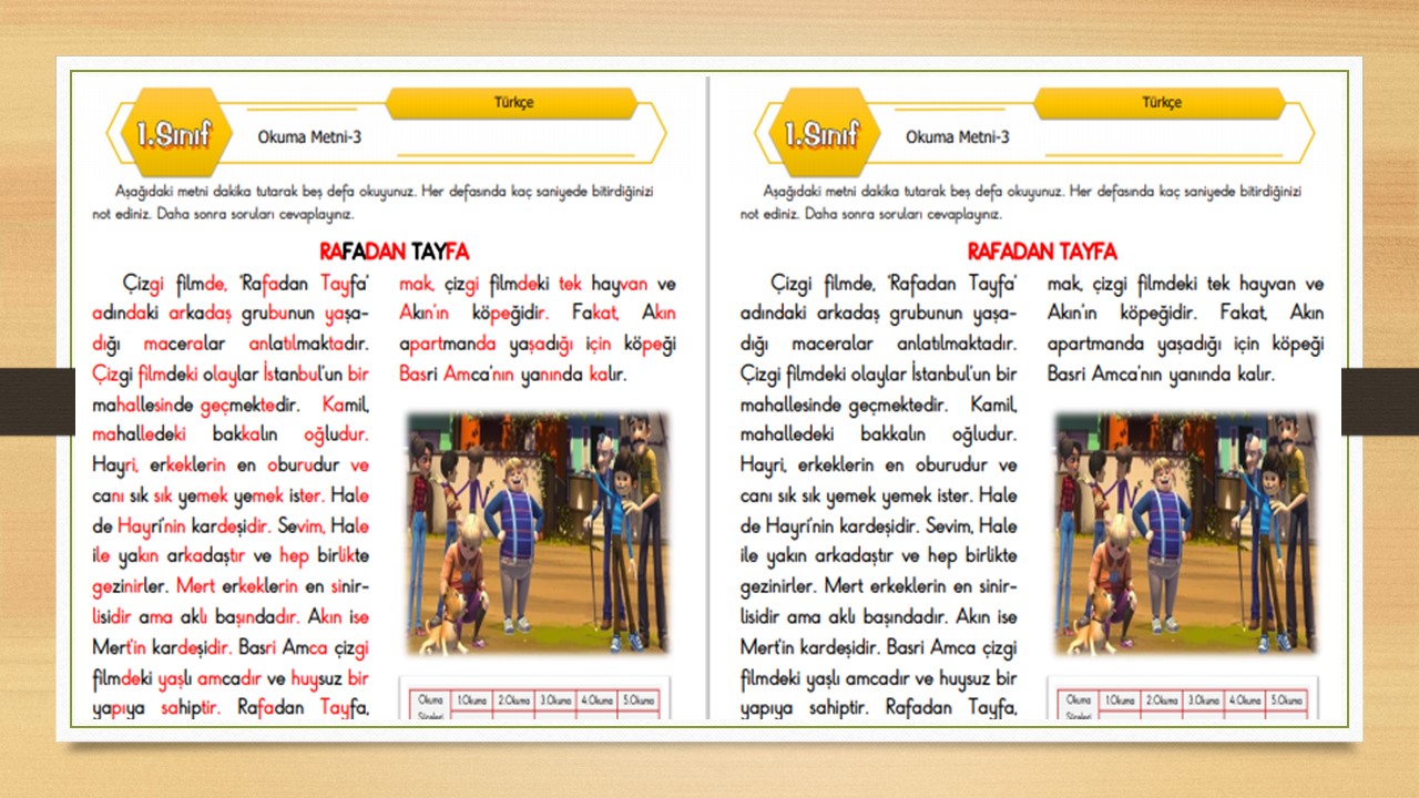 1. Sınıf Türkçe Okuma Metni-3 (Rafadan Tayfa)
