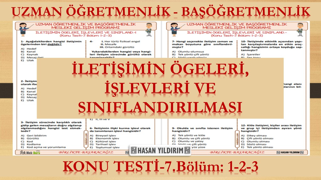 İletişimin Ögeleri, İşlevleri ve Sınıflandırılması (KonuTesti-7.Bölüm: 1-2-3)