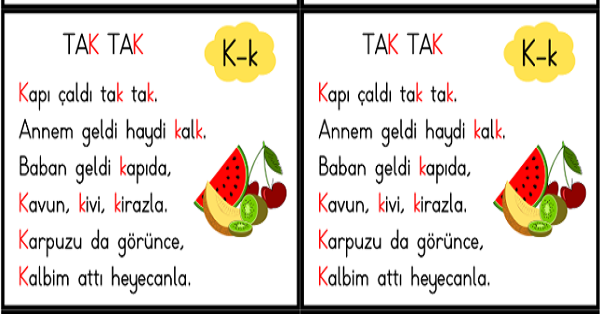 1. Sınıf İlk Okuma Yazma (K-k Sesi)Tekerleme