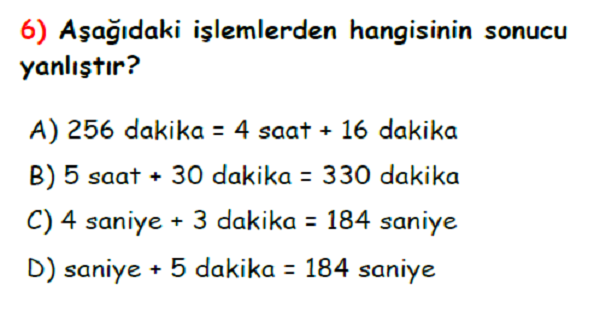 4. Sınıf Matematik Zaman Ölçüleri Yaprak Test-5