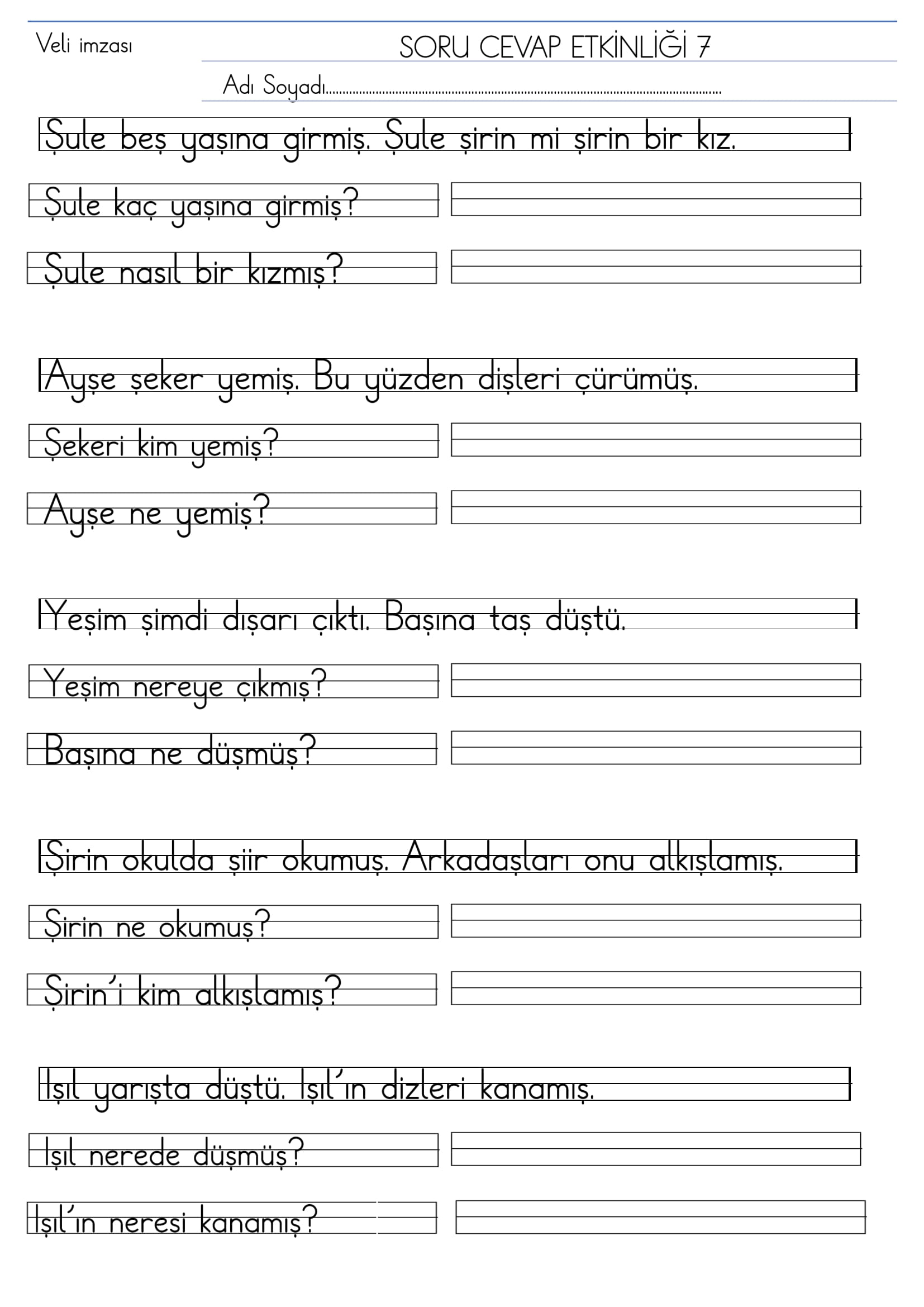 1. Sınıf İlk Okuma Yazma Ş Sesi Kısa Soru Cevap Etkinliği 7