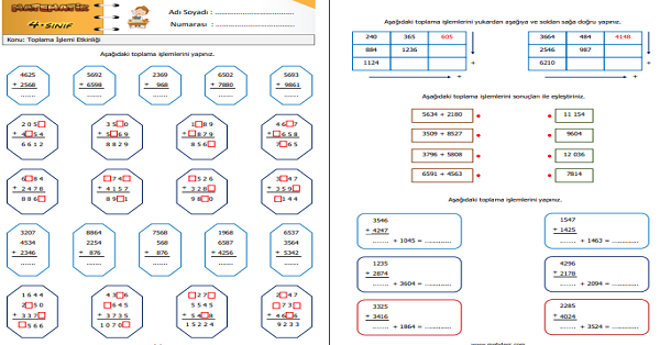 4. Sınıf Matematik Toplama İşlemi Etkinliği 4