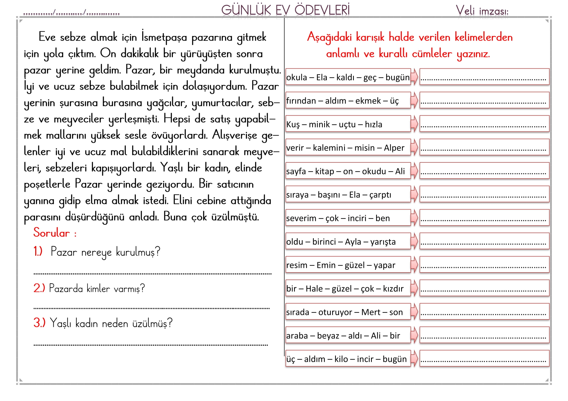 1. Sınıf 13 Şubat 2025 Günlük Ev Ödevi