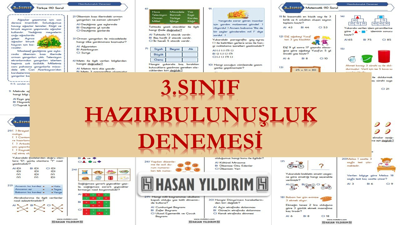 3. Sınıf Eylül Ayı Hazırbulunuşluk Deneme Sınavı (30 Soru)