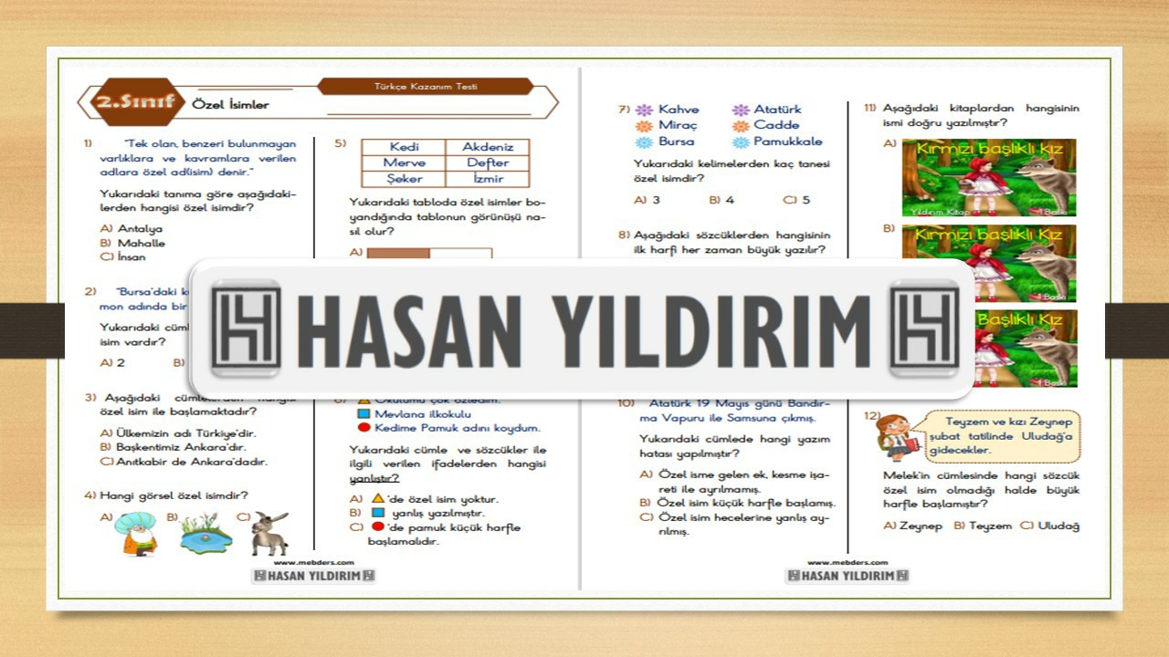 2. Sınıf Türkçe Özel İsimler Testi