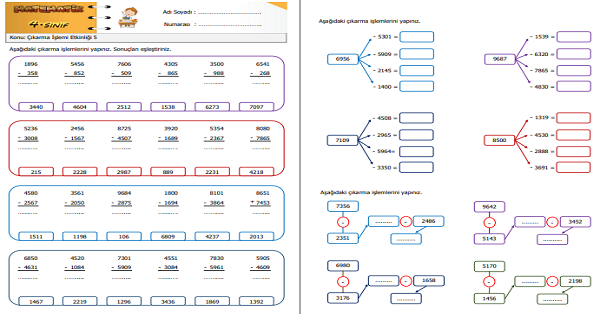 4. Sınıf Matematik Çıkarma İşlemi Etkinliği 6