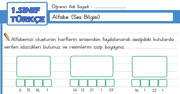 1. Sınıf Türkçe Alfabe - Ses Bilgisi Etkinliği
