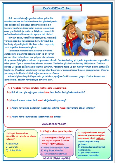 2. Sınıf Türkçe Kavanozdaki Bal Okuma Anlama Metin Çalışması 31