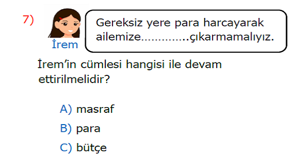 2. Sınıf Hayat Bilgisi Paramı Bilinçli Harcarım Kazanım Testi