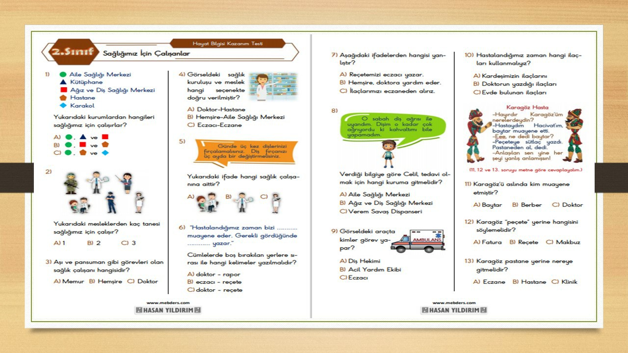 2. Sınıf Hayat Bilgisi Sağlığımız İçin Çalışanlar Testi