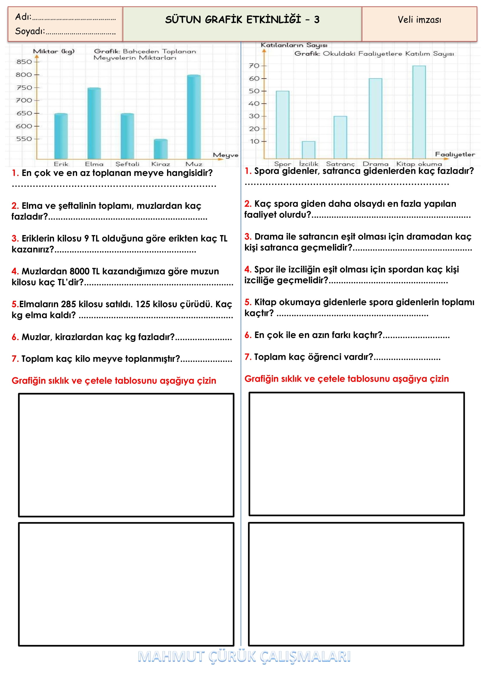 4. Sınıf - Matematik Sütun Grafiği Problemleri-3