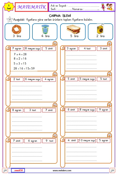 3. Sınıf Matematik Çarpma İşlemi Etkinliği 19
