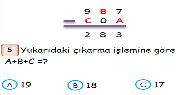 3. Sınıf Matematik Çıkarma İşlemi Yaprak Test-2