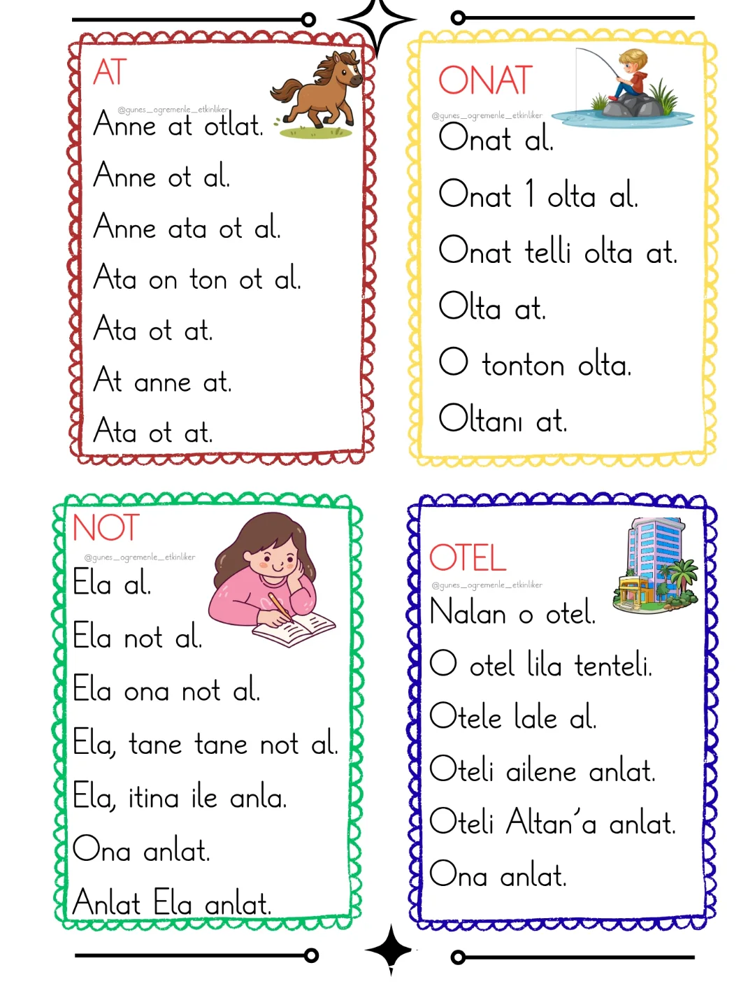 1. Sınıf İlk Okuma Yazma O Sesi Metinleri