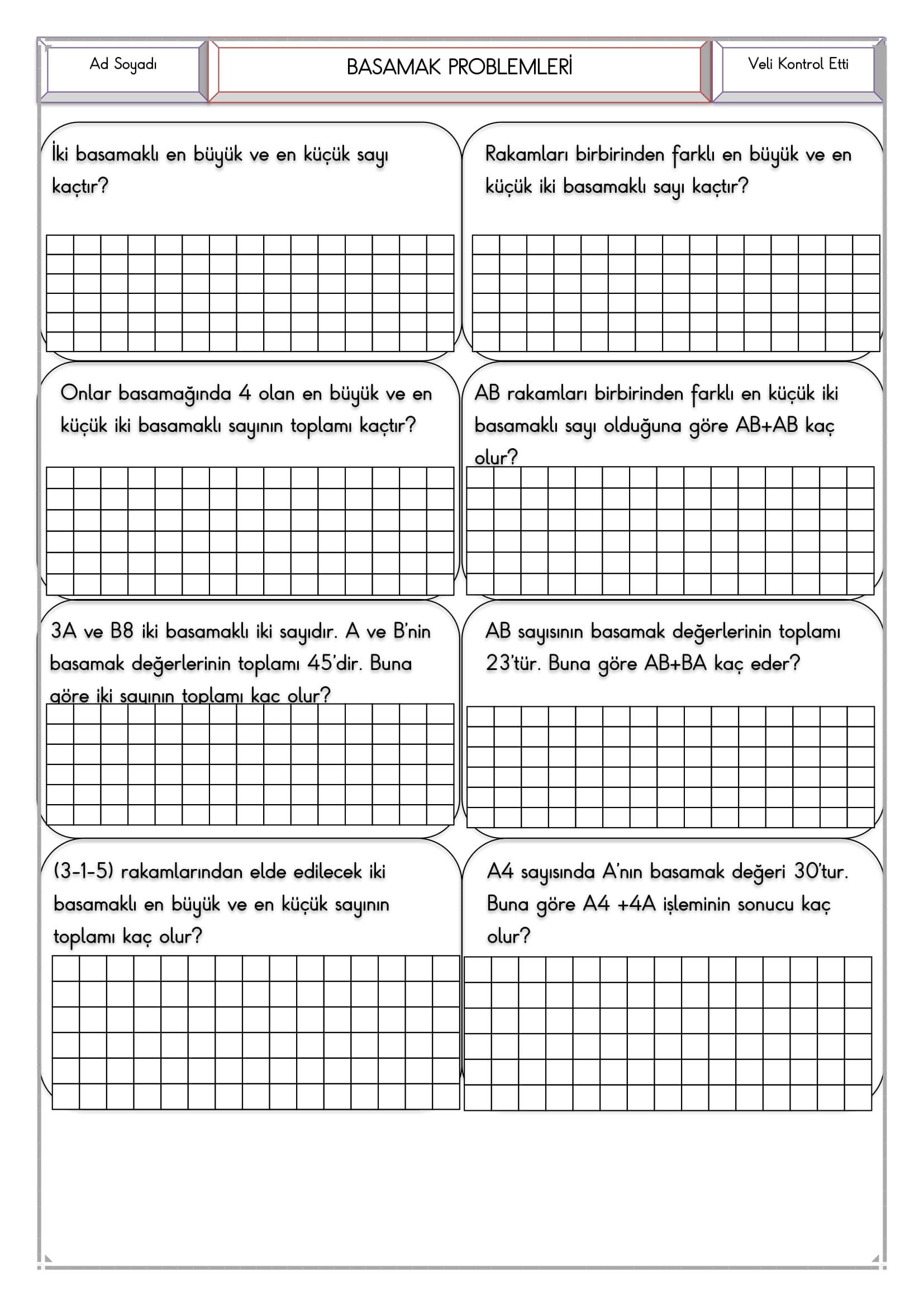 2. Sınıf - Matematik Basamak Problemleri-2